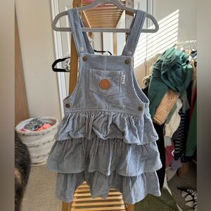 Kids Blue Corduroy Ruffle Overalls